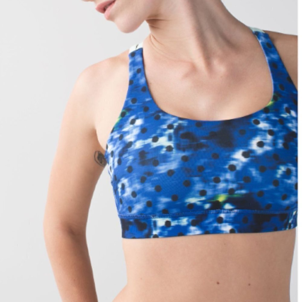 EC Lululemon Energy Bra - Windy Blooms Saphire Blue Multi / Sea Mist - Size 4